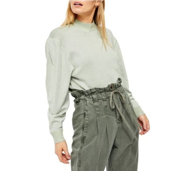 NWT Free People Starry Night Gray Metallic Silver Sparkle Sweater Sz. M - Picture 1 of 6